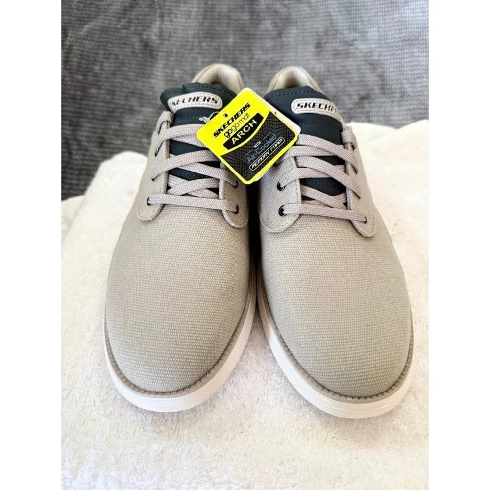 Skechers Goga Mat Arch Mens Tan Beige Lace Up Sneakers Air Cooled Memory Foam